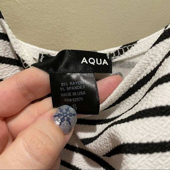 Aqua Bloomingdales Floral and Striped Tank Mini Dress Black White Blue Small - Picture 4 of 6